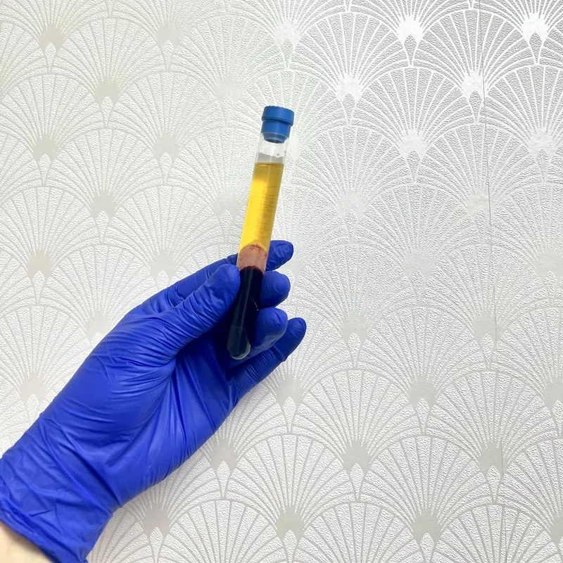 Close-up of platelet-rich plasma vial used for PRP injections and treatments in Belleville