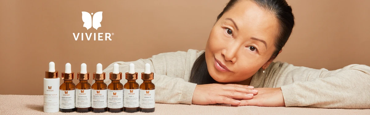 Woman infront of Vivier Skin Care Line